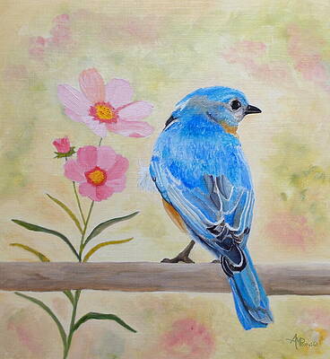 Wildlife Painting - Bluebird Prom Day by Angeles M Pomata