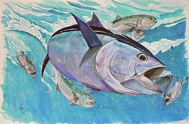 Tuna Painting - Bluefin And Bluefish by Mark Ray