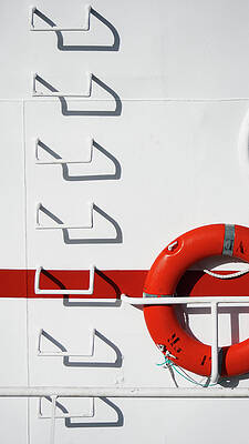 Wall Art featuring the photograph Boat Detail With Lifebuoy And Steps by Stuart Paton