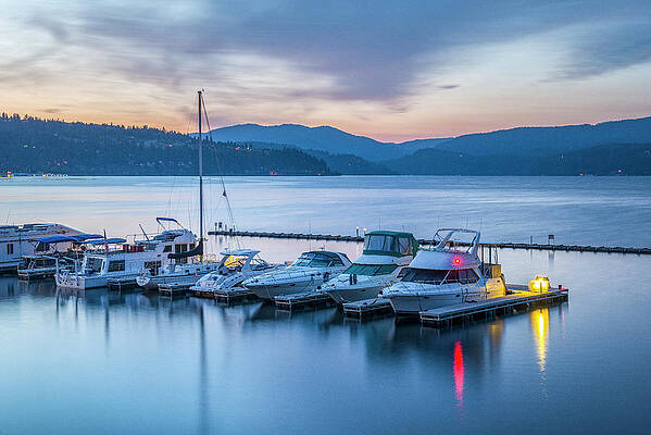 Boat Wall Art featuring the digital art Boats In Lake, Coeur D'alene, Idaho by Heeb Photos