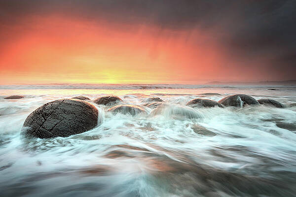 New Zealand Wall Art featuring the photograph Boulders On Fire by Monamifoto