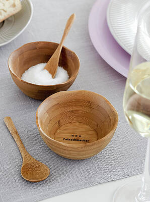 Bowls And Spoon Made From Bamboo With Salt In It Print