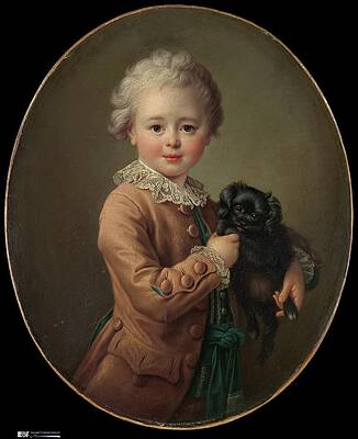 Young Boy With Black Spaniel Painting