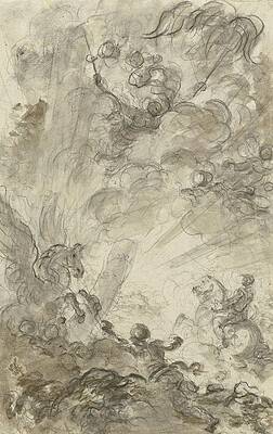 Monochrome Drawing - Bradamante Tries To Catch Hold Of The Hippogryph by Jean-Honore Fragonard