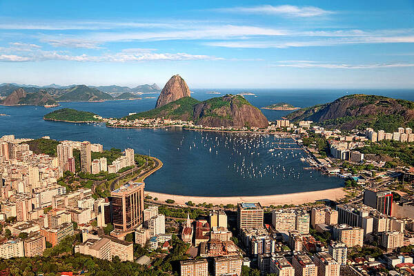 Wall Art featuring the digital art Brazil, Rio De Janeiro, Atlantic Ocean, Baia Da Guanabara, Flamengo Beach And Sugarloaf Mountain by Antonino Bartuccio