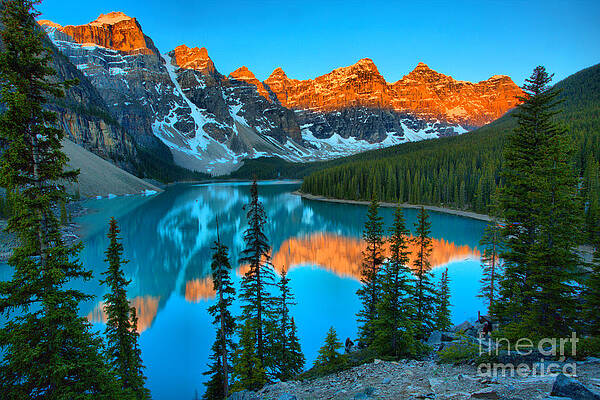 Sunrise Wall Art featuring the photograph Brilliant Moraine Lake Sunrise Reflections 2019 by Adam Jewell