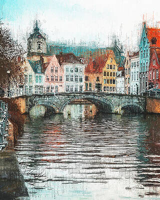 Historical Painting - Bruges, Belgium - 02 by AM FineArtPrints