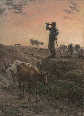 Jean Francois Millet Painting - Calling Home The Cows by Jean-francois Millet