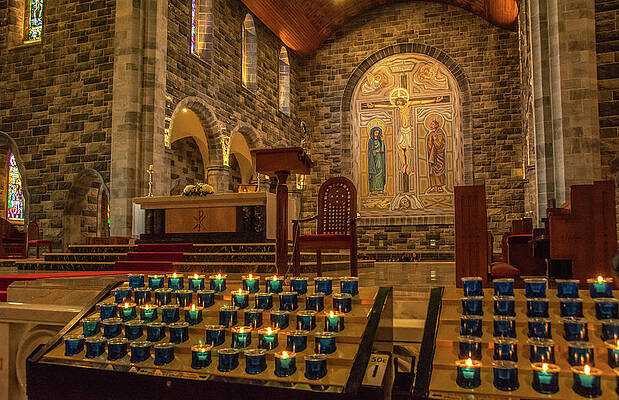 Serene Photograph - Candles And Prayers, Galway Cathedral by Marcy Wielfaert