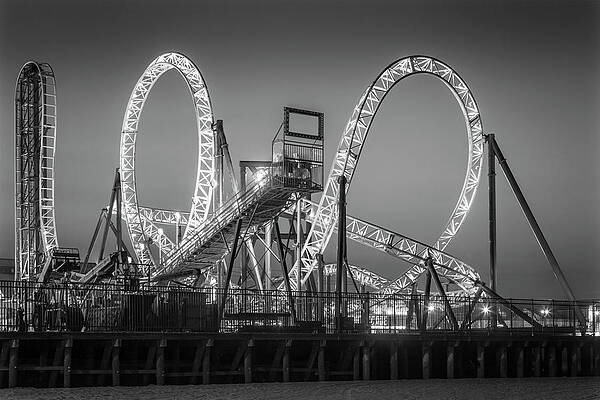 Casino Pier And Hydrus Sunset Bw Print