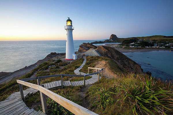 Lighthouse Wall Art featuring the digital art Castlepoint Lighthouse, New Zealand by Douglas Pearson