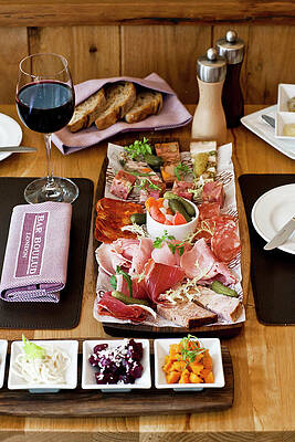 British Wall Art featuring the digital art Charcuterie Platter & Red Wine by Lisa Linder