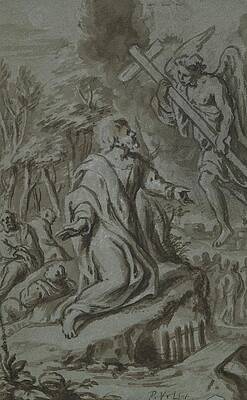 Monochrome Drawing - Christ In Gethsemane by Peter Van Lint
