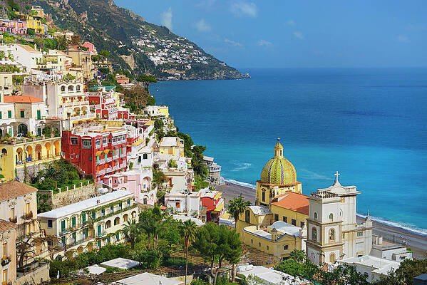 Small Digital Art - Church In Positano, Italy by Cornelia Dorr