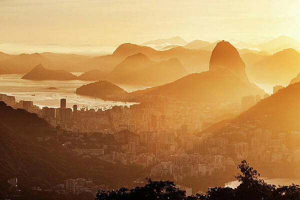 Wall Art featuring the digital art Cityscape & Sugarloaf, Brazil by Antonino Bartuccio