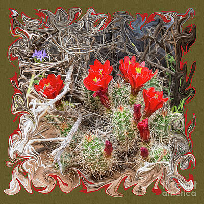 Utah Wall Art featuring the photograph Claret Cup Cactus Oil Paint by Diane Moller