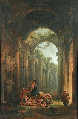 Soldiers Gambling in Classical Ruins Painting