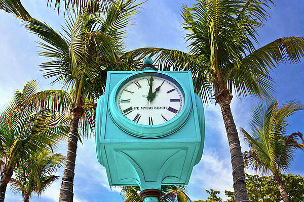 Day Wall Art featuring the digital art Clock At Fort Myers Beach by Laura Zeid