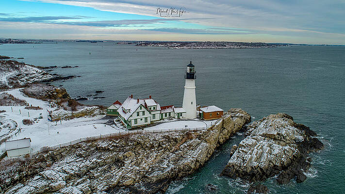 Maine Photograph - Cold Day, Warm Light At Portland Head Light by Veterans Aerial Media LLC