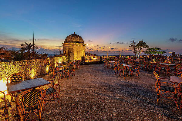 Caribbean Wall Art featuring the digital art Colombia, Cartagena, Walled City, Rooftop Bar by Claudia Uripos