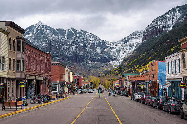 Travel Wall Art featuring the photograph Colorado Avenue In Telluride Facing The San Joan Mountains by Miroslav Liska