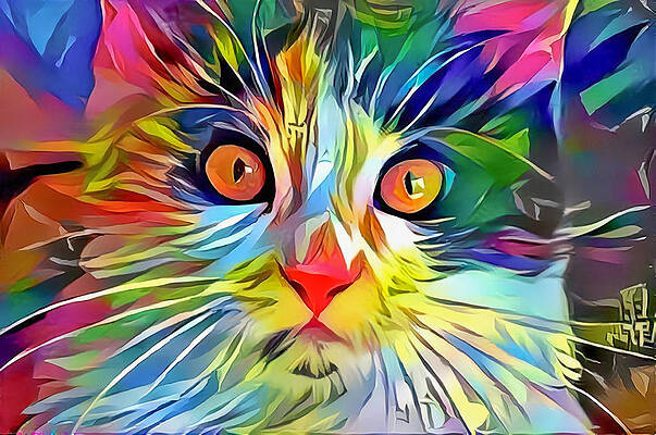 Happy Digital Art - Colorful Calico Cat by Don Northup