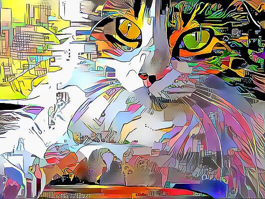 Happy Digital Art - Colorful Cat Etch by Don Northup