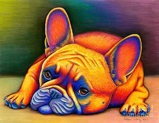 Pet Portrait Wall Art featuring the drawing Daydreamer - Colorful French Bulldog by Rebecca Wang