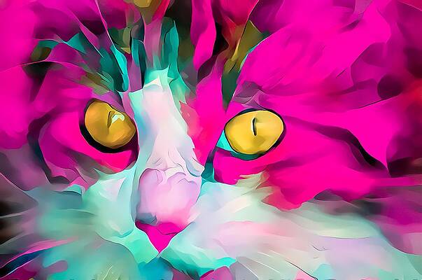 Happy Digital Art - Colorful Masters Pink Glow Kitten by Don Northup