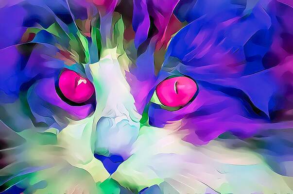 Happy Digital Art - Colorful Masters Purple Glow Kitten by Don Northup