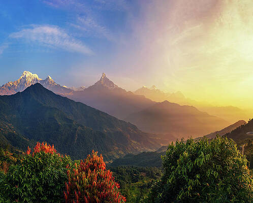 Sunrise Wall Art featuring the photograph Colorful Sunrise Over Himalaya Mountains In Nepal by Miroslav Liska