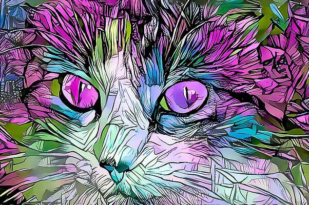 Happy Digital Art - Coloring Book Kitty Purple Eyes by Don Northup
