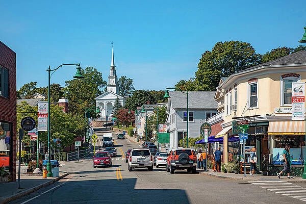 Lamp Wall Art featuring the digital art Connecticut, Mystic, Main Street With Union Baptist Church. by Lumiere
