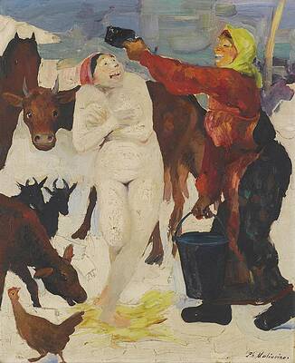 Chicken Painting - Country Ablutions by Filipp Malyavin