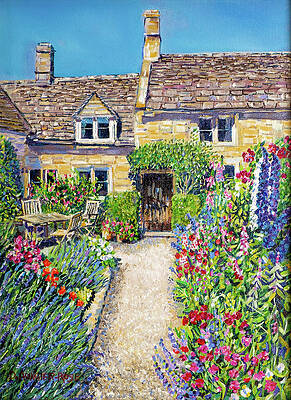 Wall Art featuring the painting Country Cottage Garden by Seeables Visual Arts