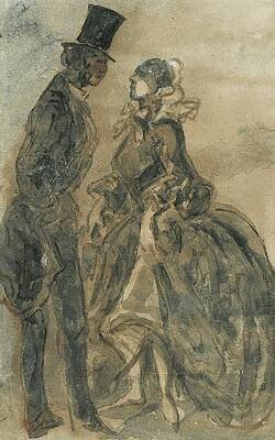 Constantin Guys Painting - Couple by Constantin Guys