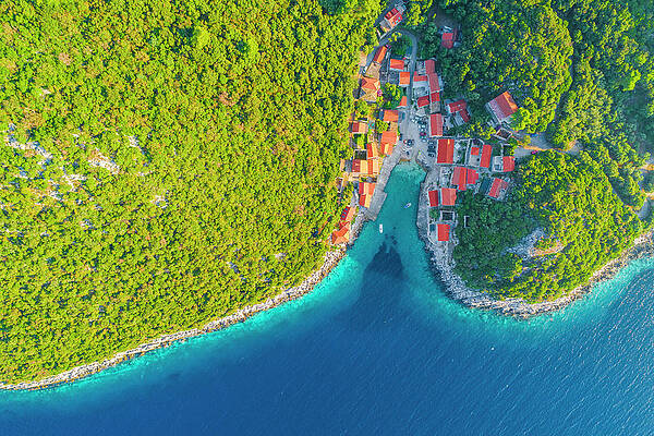 Small Digital Art - Croatia, Dalmatia, Lastovo Island, Lastovo, Mediterranean Sea, Adriatic Sea, Adriatic Coast, The Cove Of Lucica, A Small Fishing Village With Picturesque Stone Houses by Giorgio Filippini