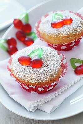 Cupcakes Decorated With Cherry Jelly Sweets Print