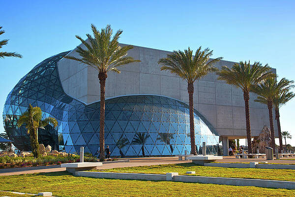 Modern Architectural Marvel with Palm Trees Wall Art