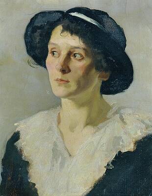 Gaze Painting - Dame Mit Schwarzem Hut by Josef Wawra