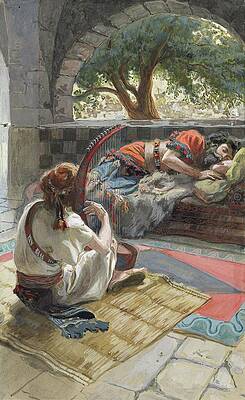 Traditional Painting - David Plays The Harp Before Saul by James Tissot