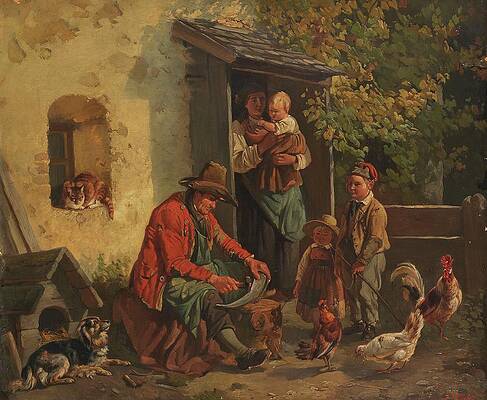 Chicken Painting - Dengelnder Bauer by Friedrich Voltz