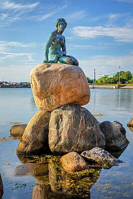 Eurasian Digital Art - Denmark, Zealand, Copenhagen, Little Mermaid, Scandinavia, Baltic Sea, The Sound, Oresund, Little Mermaid At Langeliniepark On The Port Canal by Reinhard Schmid