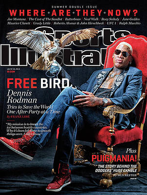 Dennis Rodman Posing with Falcon Wall Art