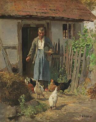 Chicken Painting - Die Futterung Der Huhner by Hermann Baisch