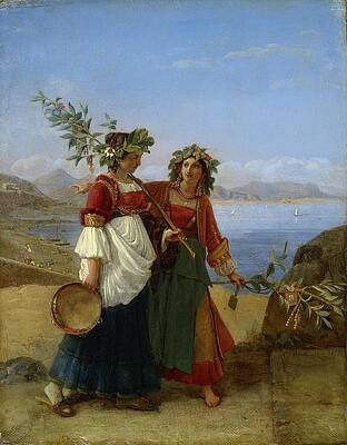 Traditional Painting - Dies Palmarum, Two Neapolitan Girls Returning From The Feast by Louis Leopold Robert