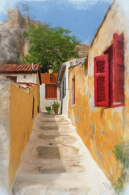 Beautiful Photograph - Digital Oil Painting Of Narrow Street In District Of Anafiotika by Steven Heap