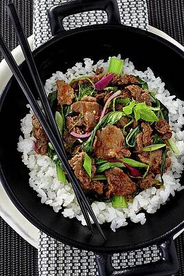 Donburi Beef With Chinese Cabbage, Spring Onions And Rice Japan Print