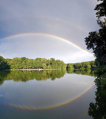 Wall Art featuring the photograph Double Rainbow Over The Lake by Karen Stansberry
