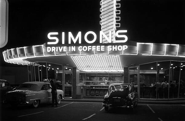 Vintage Drive-In Coffee Shop at Night Wall Art